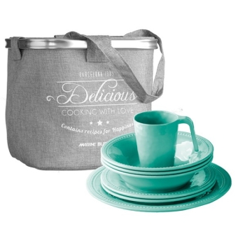 16-teiliges Geschirrset + Korb Harmony Acqua